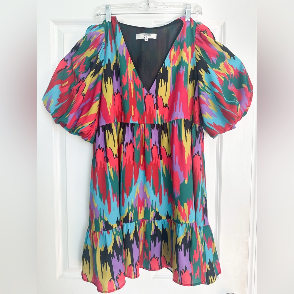 CROSBY by Mollie Burch Multi‑Color Vivid Print Puff Sleeve Dress
